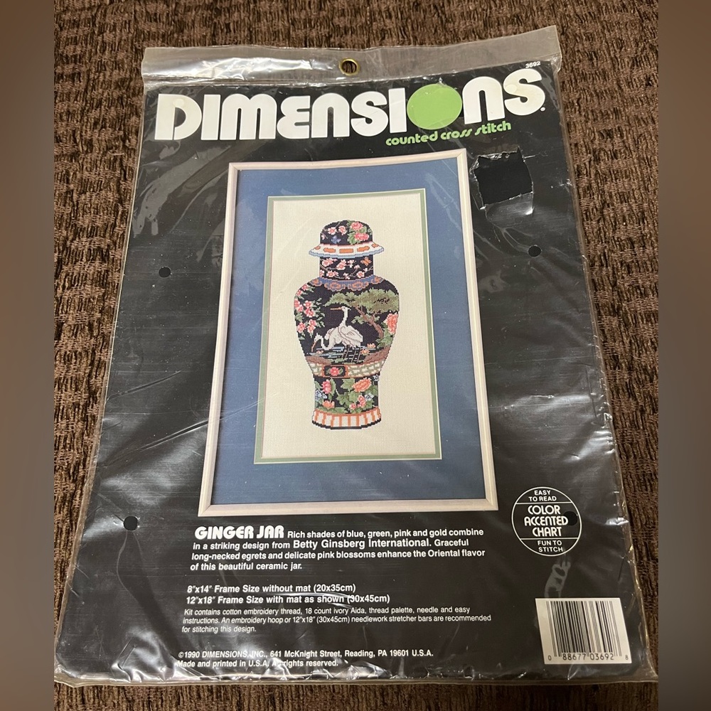 ***😀3 for $35./A Ginger Jar, counted, cross-stitch by Dimensions.